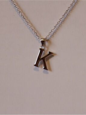925 Sterling Silver Initial Letter K Cable Chain 16”